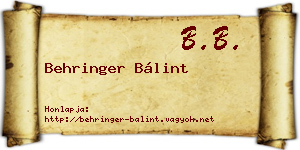 Behringer Bálint névjegykártya
